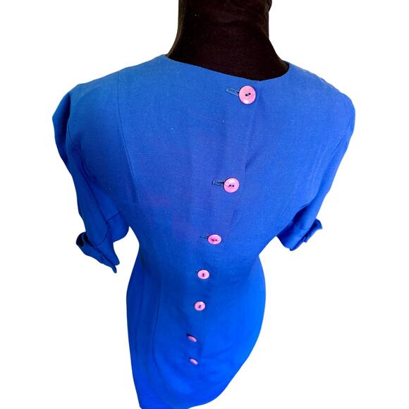 Vintage 70’s ILGWU Neiman Marcus Royal Blue Bow Sleeve Sheath Dress Small Medium - Picture 8 of 8
